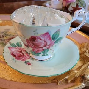 Paragon cabbage rose teacup with flower frog